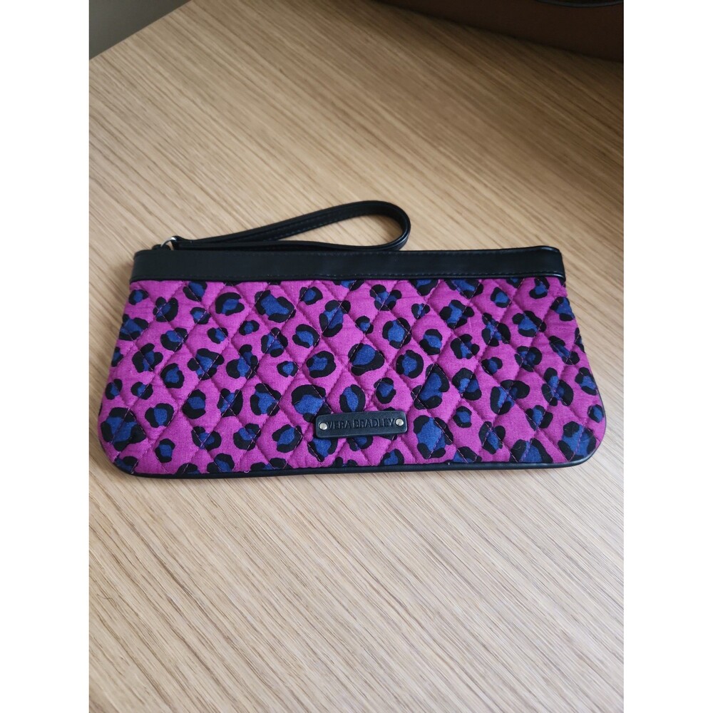 Vera Bradley Trimmed Wristlet in "Leopard Spots" Purple w/ Black & Blue
